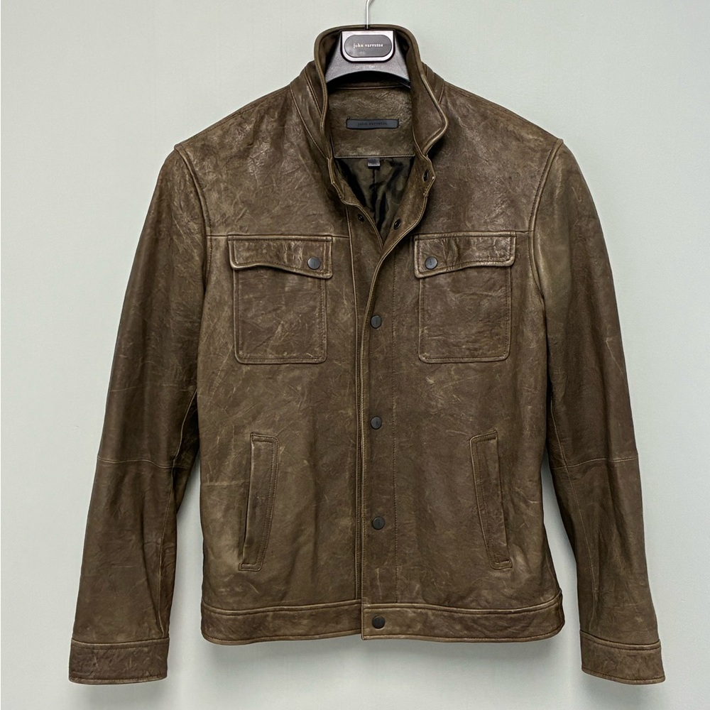 John Varvatos Collection Snap Front Leather Trucker Jacket Size EU 50 USA 40 - Picture 5 of 10